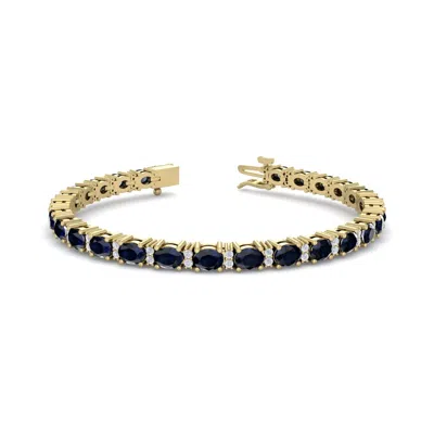 Sselects 7 Carat Oval Shape Sapphire And Diamond Bracelet In 14 Karat Yellow Gold In Black