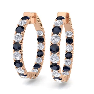 Sselects 7 Carat Sapphire And Diamond Hoop Earrings In 14 Karat Rose Gold In Black