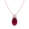 SSELECTS 7/8 CARAT PEAR SHAPE RUBY AND DIAMOND NECKLACE IN 14 KARAT ROSE GOLD