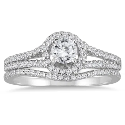 Sselects 7/8 Carat Tw Diamond Halo Bridal Set In 10k White Gold