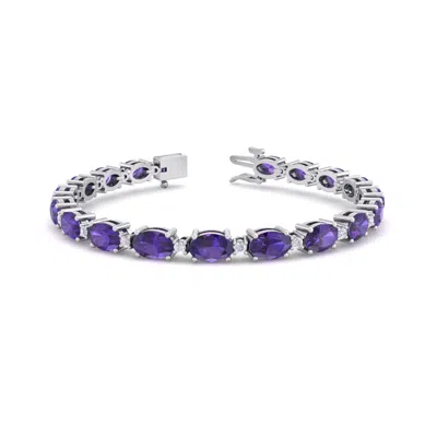 Sselects 8 1/2 Carat Oval Shape Amethyst And Diamond Bracelet In 14 Karat White Gold In Purple