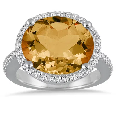 Sselects 8 Carat Oval Citrine And Diamond Ring In 14k White Gold