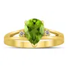 SSELECTS 8X6MM PERIDOT AND DIAMOND PEAR SHAPED OPEN THREE STONE RING IN 10K YELLOW GOLD