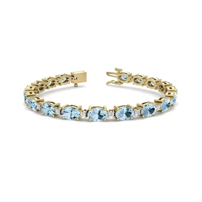 Sselects 9 Carat Oval Shape Aquamarine And Diamond Bracelet In 14 Karat Yellow Gold In Blue