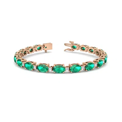 Sselects 9 Carat Oval Shape Emerald And Diamond Bracelet In 14 Karat Rose Gold In Green