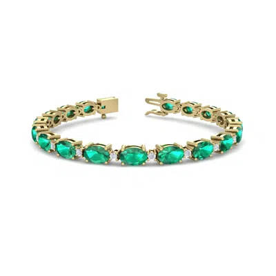 Sselects 9 Carat Oval Shape Emerald And Diamond Bracelet In 14 Karat Yellow Gold In Green