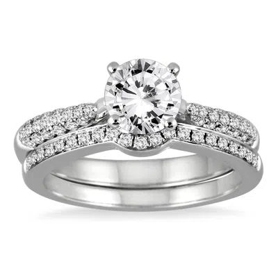 Sselects Ags Certified 1 1/2 Carat Pave Diamond Bridal Set In 14k White Gold H-i Color, I1-i2 Clarity