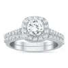 SSELECTS AGS CERTIFIED 1 1/3 CARAT TW DIAMOND HALO BRIDAL SET IN 14K WHITE GOLD H-I COLOR, I1-I2 CLARITY