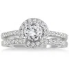 SSELECTS AGS CERTIFIED 1 1/8 CARAT TW HALO DIAMOND BRIDAL SET IN 10K WHITE GOLD J-K COLOR, I2-I3 CLARITY