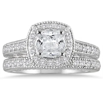 Sselects Ags Certified 1 5/8 Carat Tw Cushion Diamond Halo Bridal Set In 14k White Gold