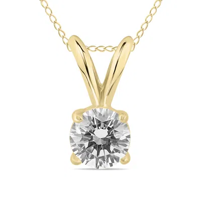 Sselects Ags Certified 1/3 Carat Round Diamond Solitaire Pendant In 14k Yellow Gold In Silver