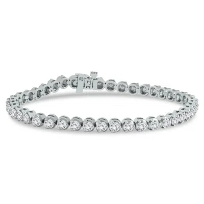 Sselects Ags Certified 3 Carat Tw Three Prong Diamond Tennis Bracelet In 14k In Silver