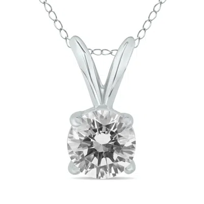 Sselects Ags Certified 3/4 Carat Round Diamond Solitaire Pendant In 14k White Gold In Silver