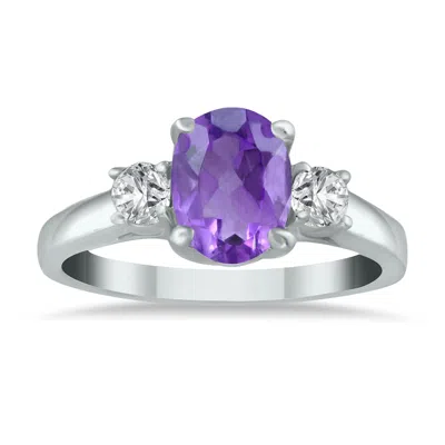 Sselects Amethyst And Diamond Three Stone Ring 14k White Gold
