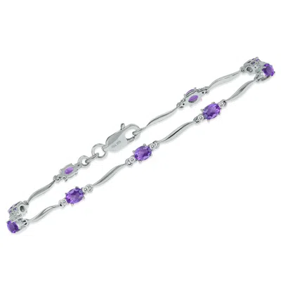 Sselects Amethyst And Diamond Wave Link Bracelet In .925 Sterling Silver In Purple