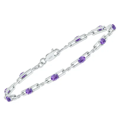 Sselects Amethyst And Natural Diamond Double Bar Link Bracelet In .925 Sterling Silver In Purple