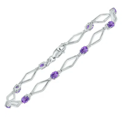 Sselects Amethyst And Natural Diamond Star Link Bracelet In .925 Sterling Silver In Purple