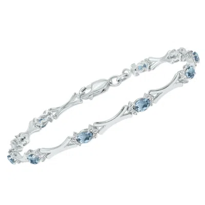 Sselects Aquamarine And Natural Diamond Sculpted X Link Bracelet In .925 Sterling Silver In Blue