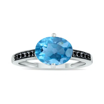 Sselects Blue Topaz And Diamond Ring In 10k White Gold