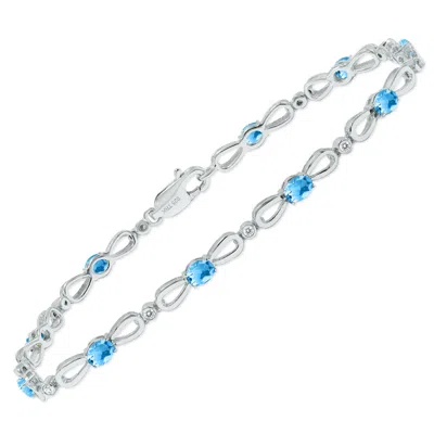 Sselects Blue Topaz And Natural Diamond Ribbon Loop Bracelet In .925 Sterling Silver