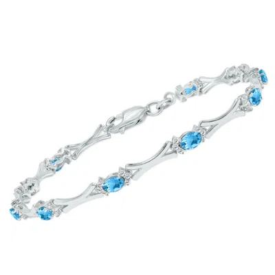 Sselects Blue Topaz And Natural Diamond Sculpted X Link Bracelet In .925 Sterling Silver