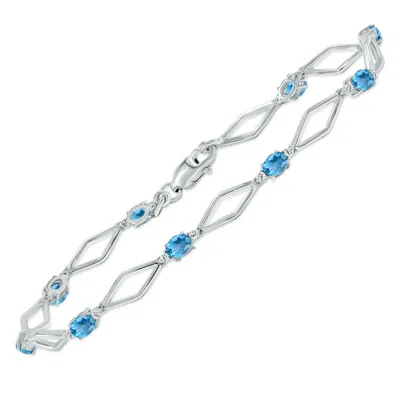 Sselects Blue Topaz And Natural Diamond Star Link Bracelet In .925 Sterling Silver