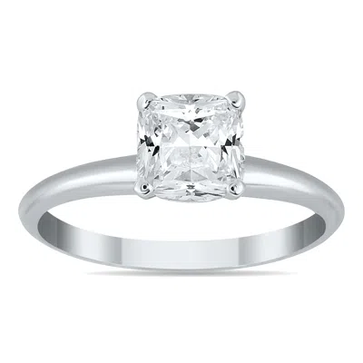 Sselects Certified 1 Carat Cushion Cut Diamond Solitaire Ring In 14k White Gold
