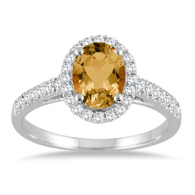 Sselects Citrine And Diamond Halo Ring In 10k White Gold