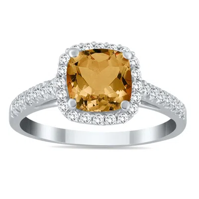 Sselects Citrine And Diamond Ring In 10k White Gold