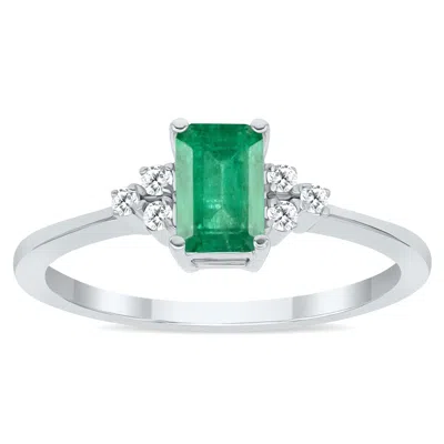 Sselects Emerald And Diamond Ring In 10k White Gold