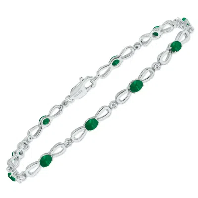Sselects Emerald And Natural Diamond Ribbon Loop Bracelet In .925 Sterling Silver In Green