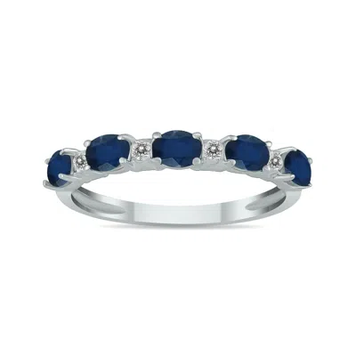 Sselects Five Stone Sapphire And Diamond Ring 14k White Gold