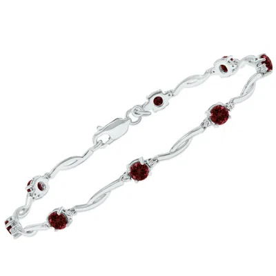 Sselects Garnet And Natural Diamond Braided Wave Bracelet In .925 Sterling Silver In Red