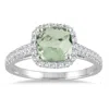 SSELECTS GREEN AMETHYST AND DIAMOND RING IN 10K WHITE GOLD