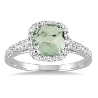 Sselects Green Amethyst And Diamond Ring In 10k White Gold
