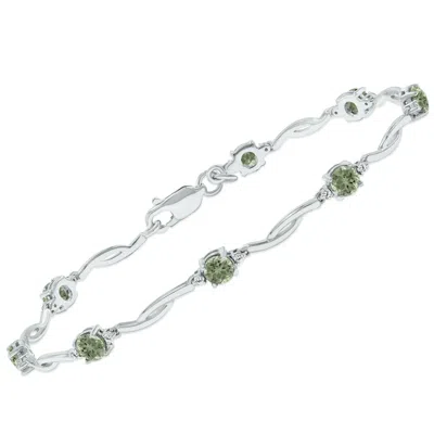 Sselects Green Amethyst And Natural Diamond Braided Wave Bracelet In .925 Sterling Silver