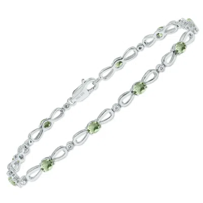Sselects Green Amethyst And Natural Diamond Ribbon Loop Bracelet In .925 Sterling Silver