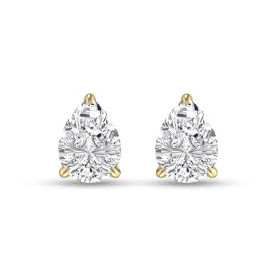 Sselects Lab Grown 1 Carat Pear Shaped Solitaire Diamond Earrings In 14k Yellow Gold In Silver