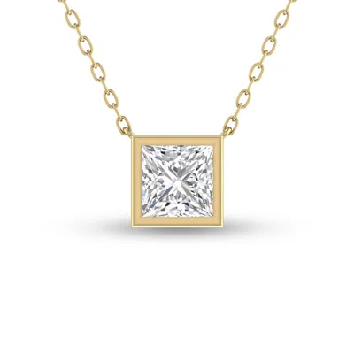 Sselects Lab Grown 1 Carat Princess Cut Bezel Set Diamond Solitaire Pendant In 14k Yellow Gold In Silver
