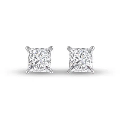 Sselects Lab Grown 1 Carat Princess Cut Solitaire Diamond Earrings In 14k White Gold In Silver