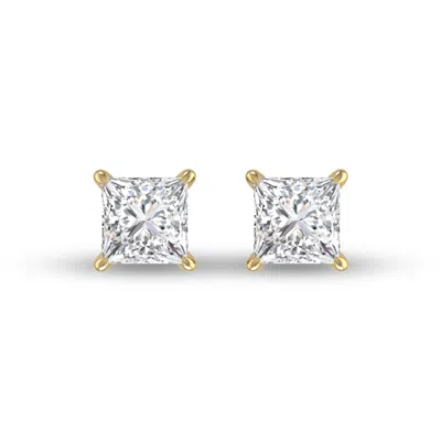 Sselects Lab Grown 1 Carat Princess Cut Solitaire Diamond Earrings In 14k Yellow Gold In Silver