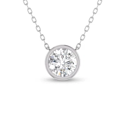 Sselects Lab Grown 1 Carat Round Bezel Set Diamond Solitaire Pendant In 14k White Gold In Silver