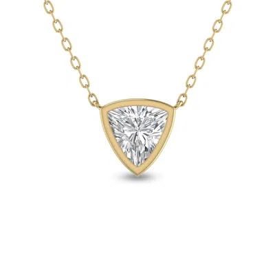 Sselects Lab Grown 1 Carat Trillion Shaped Bezel Set Diamond Solitaire Pendant In 14k Yellow Gold In Silver