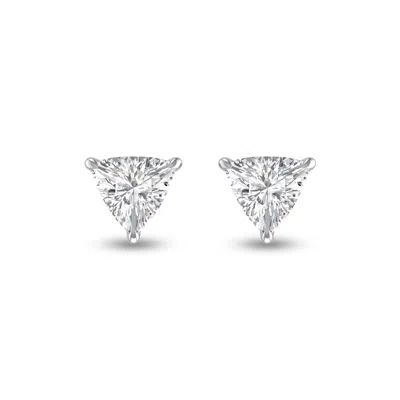 Sselects Lab Grown 1 Carat Trillion Shaped Solitaire Diamond Earrings In 14k White Gold In Silver