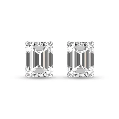 Sselects Lab Grown 1/2 Carat Emerald Cut Solitaire Diamond Earrings In 14k White Gold In Silver