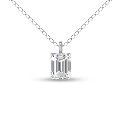 Sselects Lab Grown 1/2 Carat Emerald Solitaire Diamond Pendant In 14k White Gold In Silver