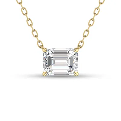 Sselects Lab Grown 1/2 Carat Floating Emerald Diamond Solitaire Pendant In 14k Yellow Gold In Silver