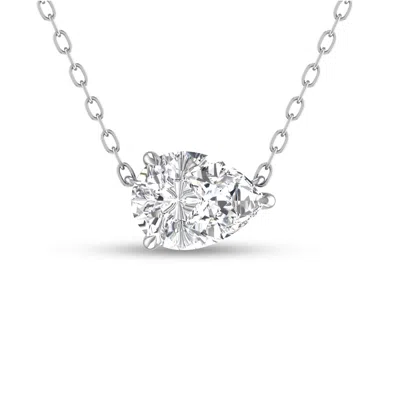 Sselects Lab Grown 1/2 Carat Floating Pear Shaped Diamond Solitaire Pendant In 14k White Gold In Silver