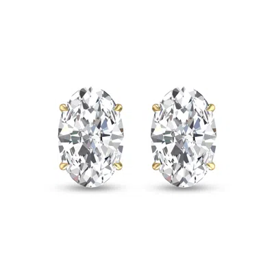 Sselects Lab Grown 1/2 Carat Oval Solitaire Diamond Earrings In 14k Yellow Gold In Silver