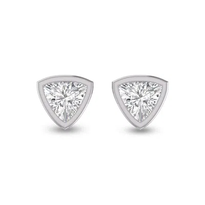 Sselects Lab Grown 1/2 Carat Trillion Shaped Bezel Set Solitaire Diamond Earrings In 14k White Gold In Silver